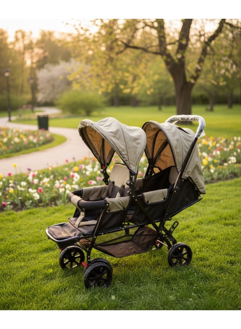 Star Kids Double stroller for newborns and twins, comfortable adjustable seats with protective canopy and large storage basket - Image 2